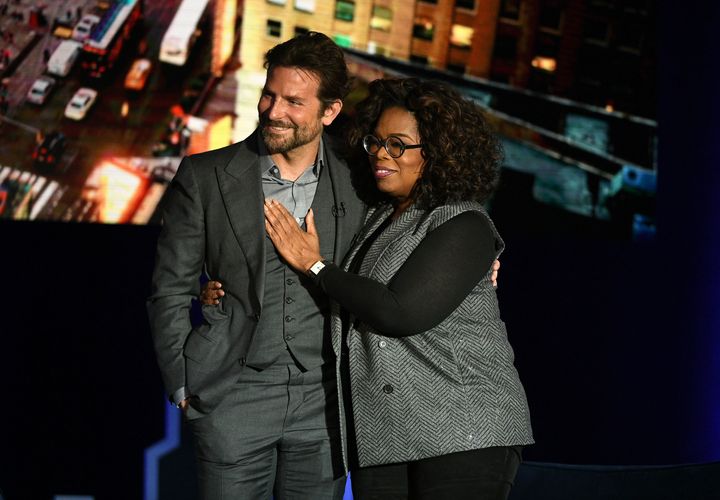 Bradley Cooper and Oprah Winfrey pose together during the talk show host's SuperSoul Conversations From Times Square.
