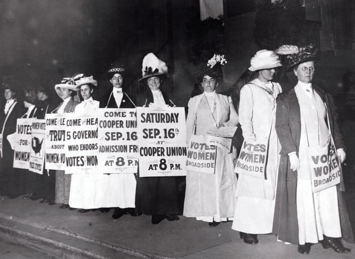 American suffragists with signs in New York. Undated.