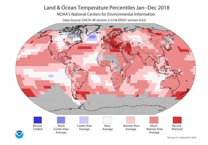 A map from the NASA and NOAA report shows surging temperatures around the globe.