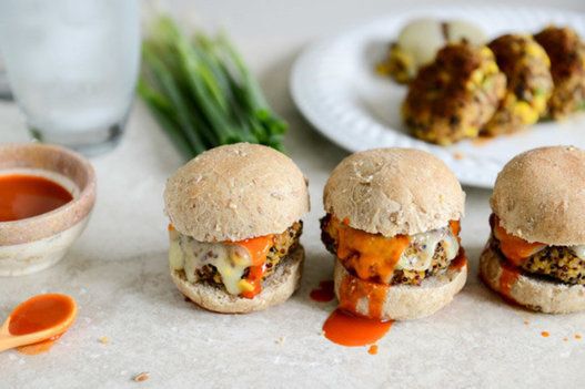 Crispy Buffalo Style Quinoa Sliders With Sweet Corn + Scallions