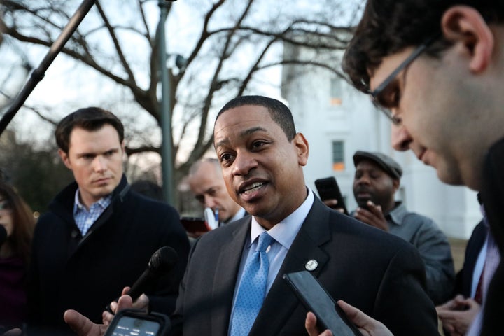 Virginia Lt. Gov. Justin Fairfax addresses the media about a sexual assault allegation from 2004 outside of the capital building in Richmond, Feb. 4, 2019.