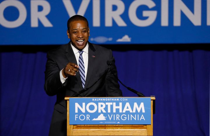 Justin Fairfax speaking at an election rally for Ralph Northam in 2017.
