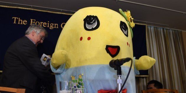 Pear fairy 'Funassyi', the unofficial mascot of Funabashi City, a suburban city of Tokyo, appears at the Foreign Correspondents' Club in Tokyo on March 5, 2015. The roly-poly mascot held its first press conference with international media. AFP PHOTO / Toru YAMANAKA (Photo credit should read TORU YAMANAKA/AFP/Getty Images)