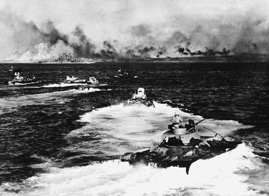 American Landing Ships Sailing To Iwo Jima