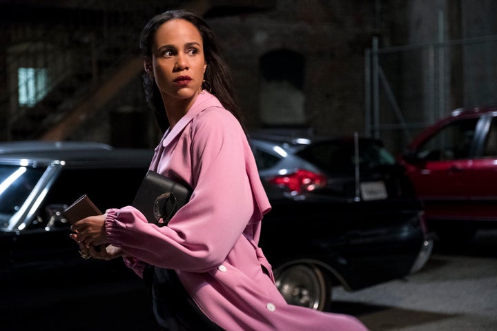 Josephina (Zawe Ashton) looking spooked in "Velvet Buzzsaw."