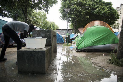Makeshift refugee camp in Paris