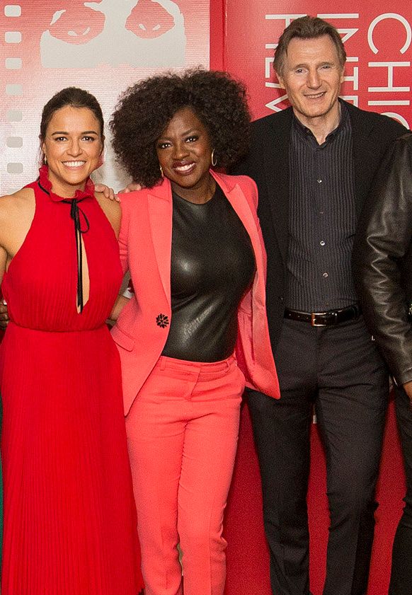 Michelle with Widows co-stars Viola Davis and Liam Neeson