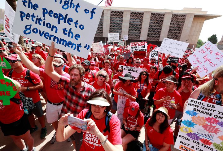 Teachers rally outside the Arizona Capitol in April, on their third day of walkouts. It was just one of a number of teacher strikes last year.