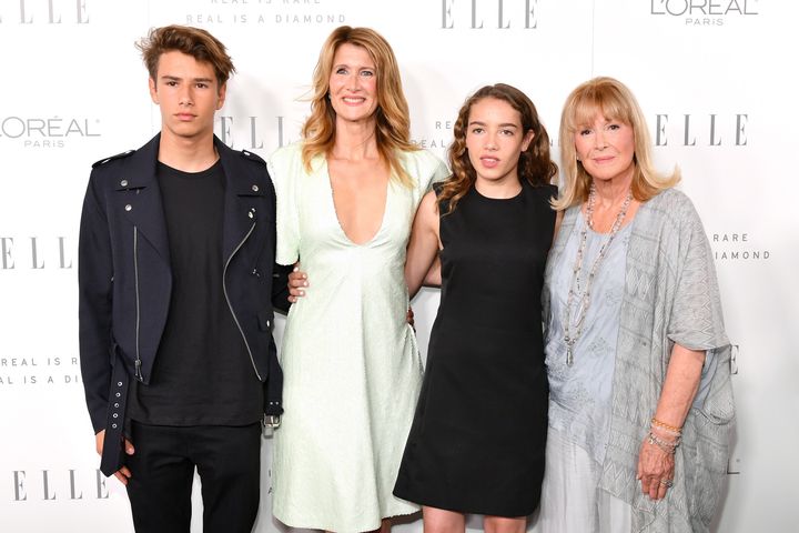 Dern with her children and mother, Diane Ladd, in 2017. 