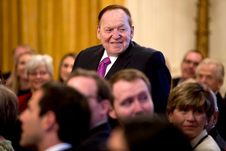 Sheldon Adelson attends a White House ceremony to see his wife, Miriam, receive the Medal of Freedom from President Donald Trump in November 2018.