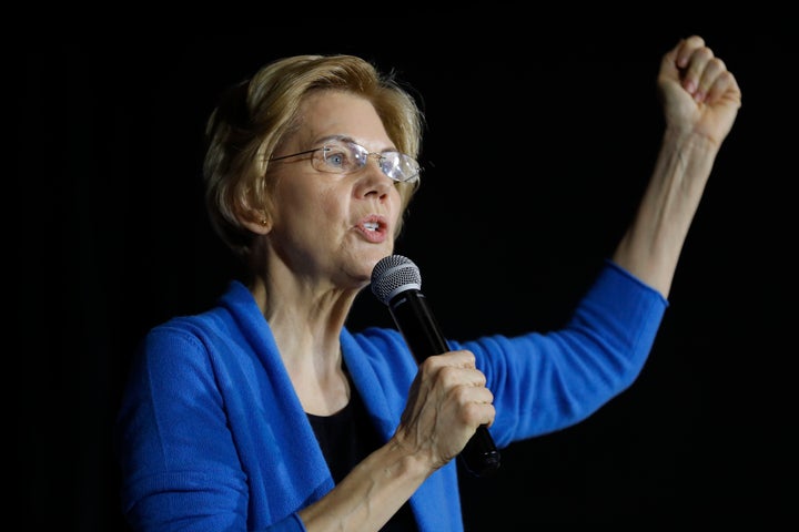 Sen. Elizabeth Warren (D-Mass.) speaks to local residents during a rally in Cedar Rapids, Iowa, on Sunday.