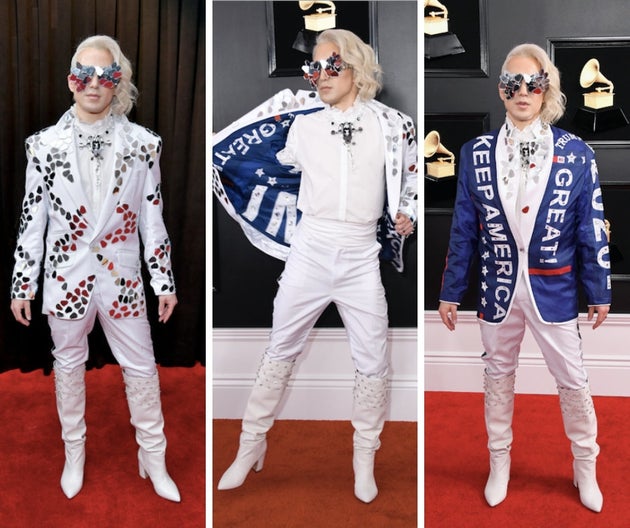 Ricky Rebel revealing his Trump jacket on the red
