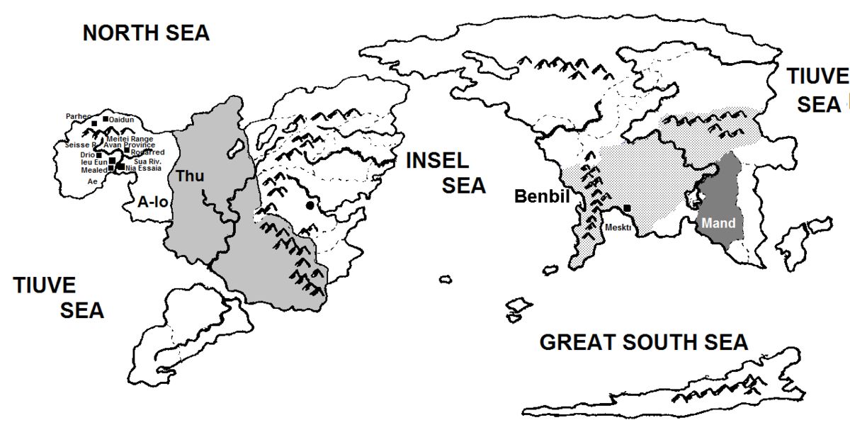Χάρτης του φανταστικού πλανήτη Ούρρας, του ενός από τους δύο κόσμους του βιβλίου της Ursula LeGuin
