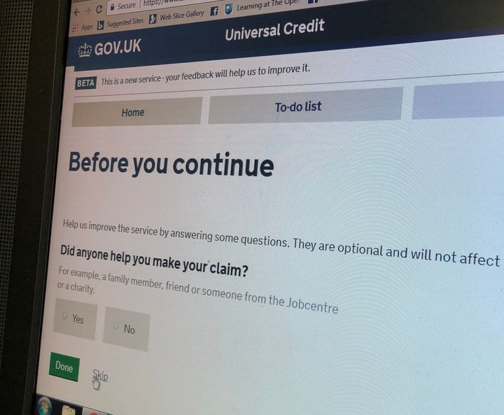 The Universal Credit online application form asks 'Did anyone help you make your claim?'