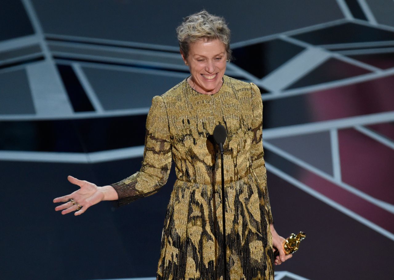 Frances McDormand accepts the Best Actress Oscar last year for "Three Billboards Outside Ebbing, Missouri."