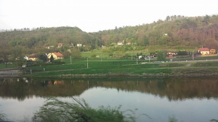 The view from a window on a train from Berlin to Prague.