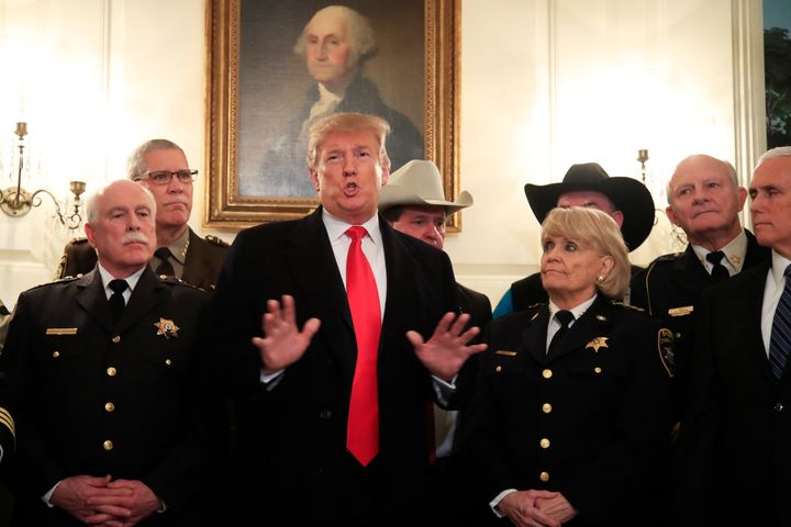 President Donald Trump met with a group of sheriffs from around the country before traveling to El Paso, Texas for a campaign rally on Monday.