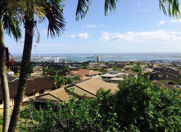 祖母の自宅から撮ったハワイの景色。真珠湾（写真奥）が見える。