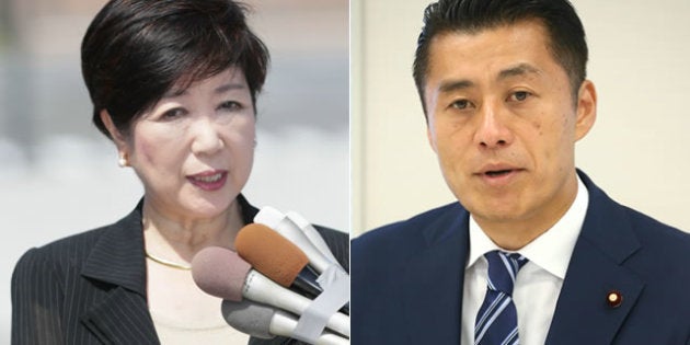 小池百合子東京都知事（2017年9月9日撮影）と細野豪志氏（2017年8月8日撮影）