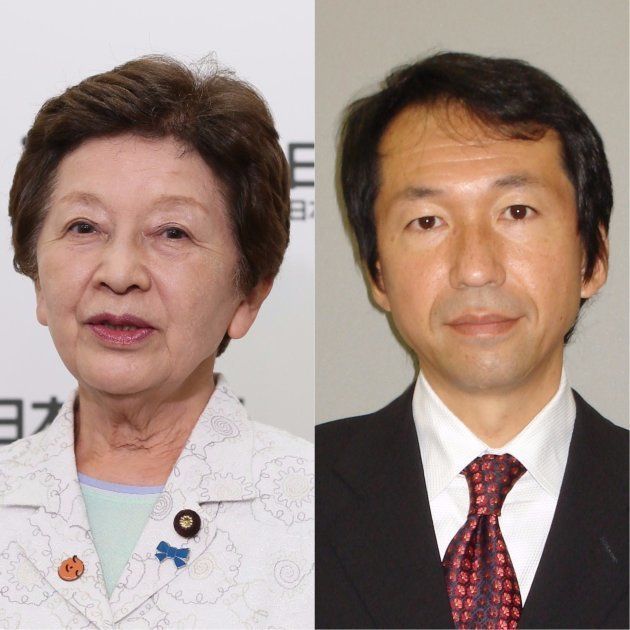 「日本のこころ」中山恭子代表（左）と自民党の福田峰之