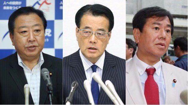 無所属で出馬する民進党の前議員。左から野田佳彦・元首相、岡田克也・元代表、原口一博・元総務相