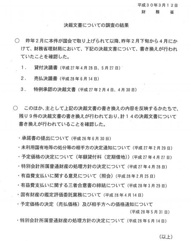 財務省「決裁文書についての調査の結果」より