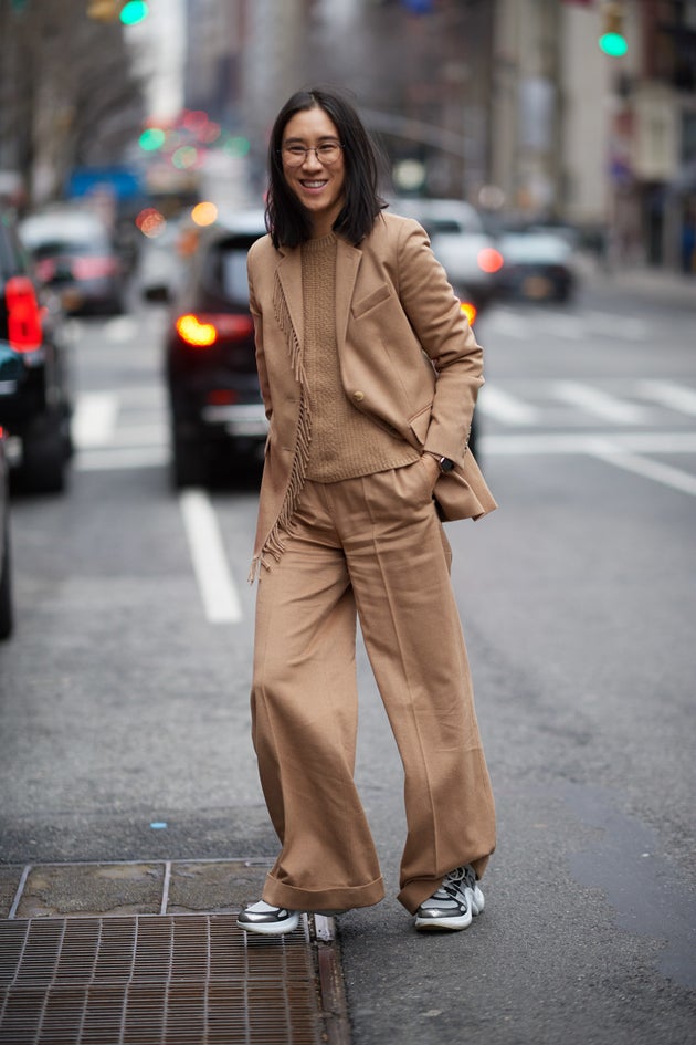 Eva Chen photographed at New York Fashion Week, February