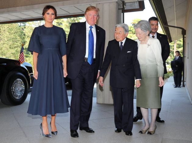 天皇皇后両陛下と会見するメラニア夫人とトランプ大統領