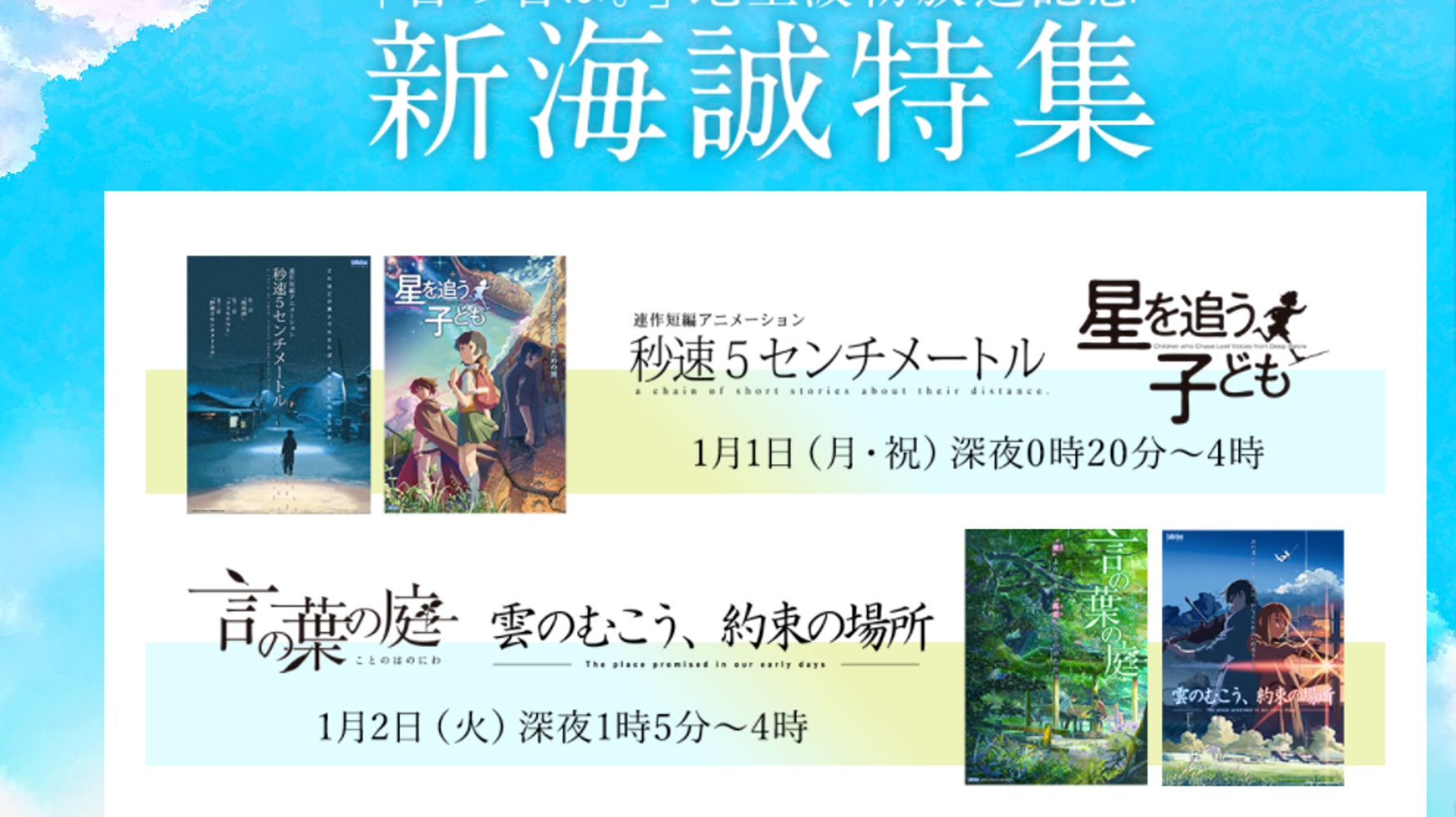 年明け 君の名は が地上波初放送 元日深夜から 新海誠特集 テレ朝で4作品一挙放送 ハフポスト アートとカルチャー