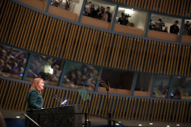 第73回国連総会の一般討論で演説を行うマリア・フェルナンダ・エスピノサ・ガルセス国連総会議長