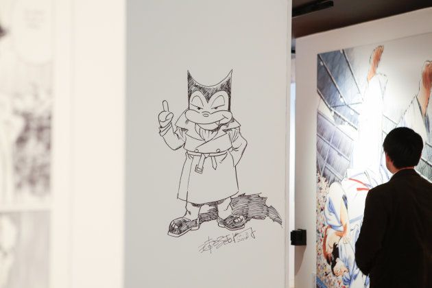 浦沢氏が展覧会会場の壁に落書きしたイラスト。
