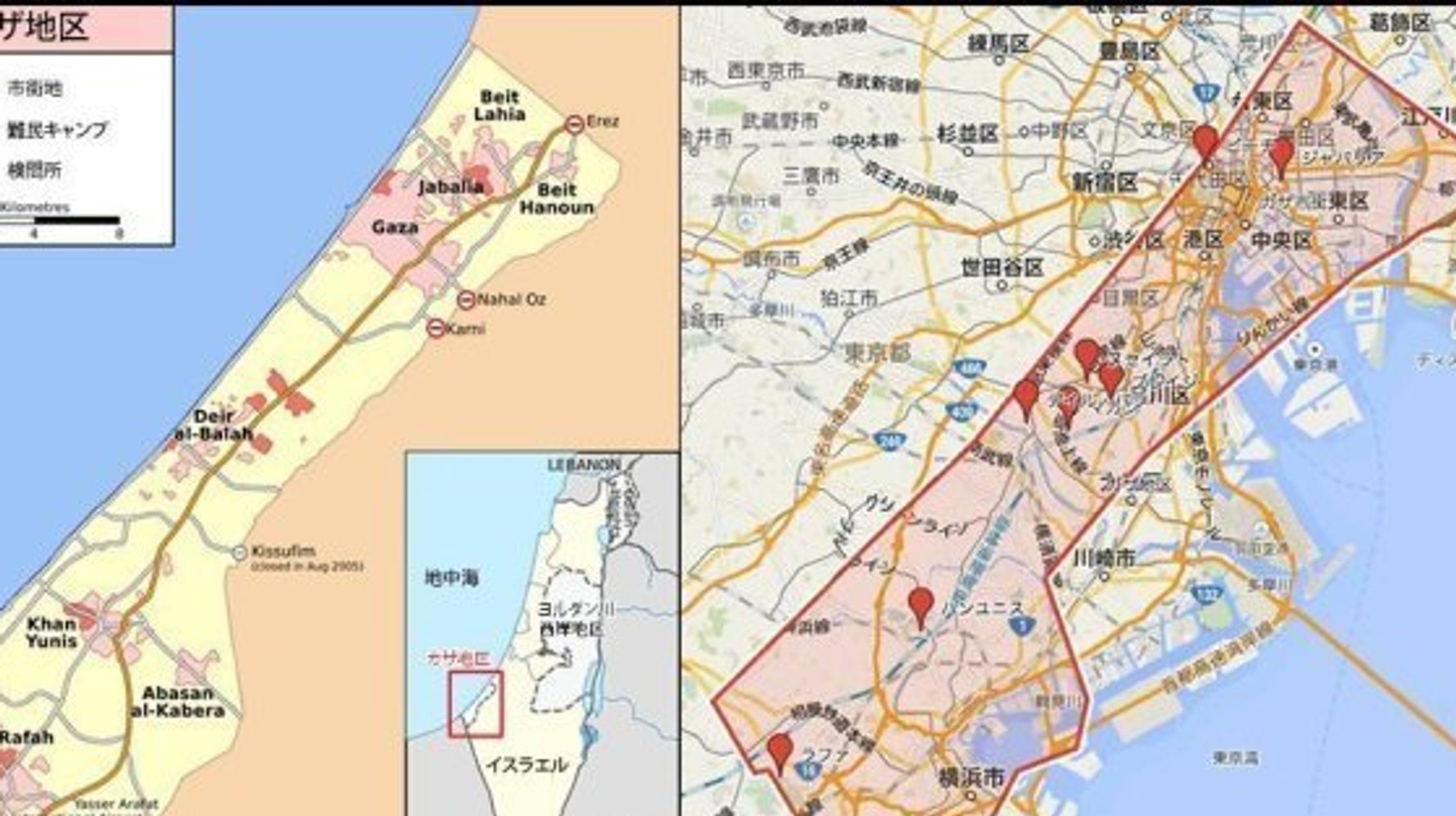 図解 もしガザ地区が東京にあったら パレスチナ情勢 ハフポスト World