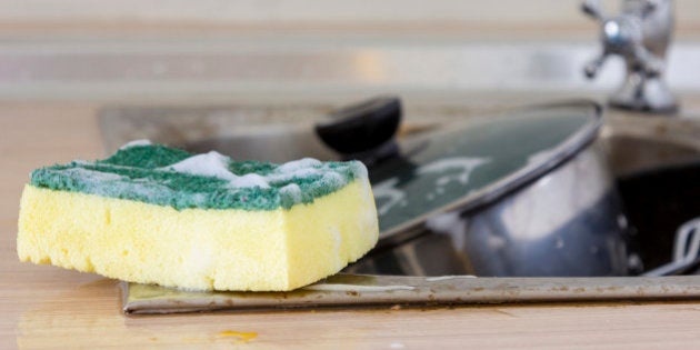 Clean sponge in dirty sink