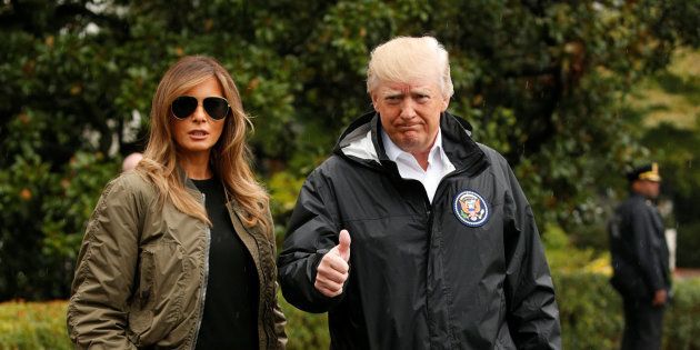 U.S. President Donald Trump and first lady Melania Trump depart the White House in Washington on their way to view storm damage in Texas, U.S., August 29, 2017. REUTERS/Kevin Lamarque