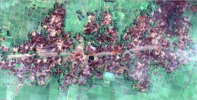 New satellite imagery obtained by Human Rights Watch shows the complete destruction of the village of Chein Khar Li Satellite imagery © DigitalGlobe 2017