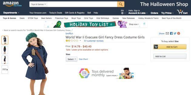アマゾンで販売されている「第二次大戦中の避難民の少女の衣装」。別のサイトではアンネ・フランクの衣装として販売されていた。