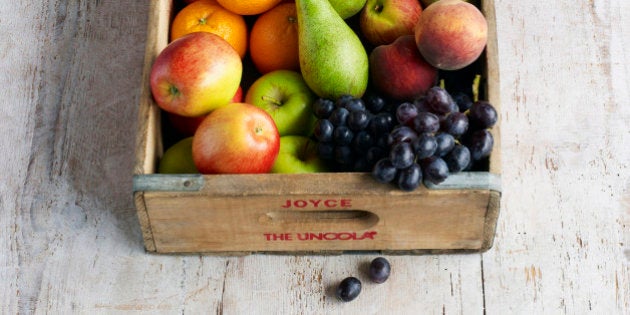 Various fresh fruit in a crate