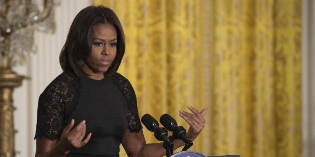 US First Lady Michelle Obama delivers a remark during an event to marking Nowruz, the celebration of New Year for over 300 million people in diverse ethnic and religious communities across the Middle East, at the White House in Washington, DC, March 11, 2015. AFP PHOTO/JIM WATSON (Photo credit should read JIM WATSON/AFP/Getty Images)