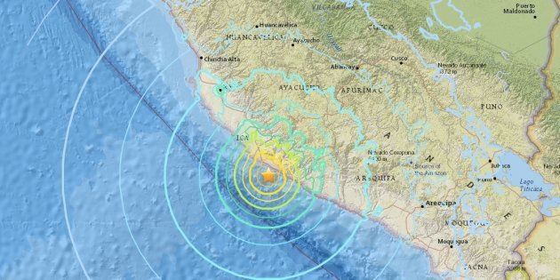 ペルー南部沖で起きた地震情報。アメリカ地質調査所の公式サイトより