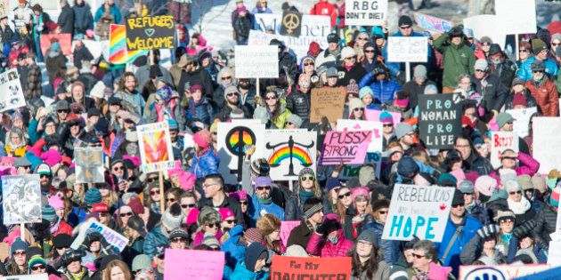 HELENA, MONTANA - JANUARY 21: Women's March at the Montana State Capitol in Helena, Montana on January 21, 2017. At least 3,000 people marched and spent the afternoon listening to speakers at the capital building. (Photo by William Campbell/Corbis via Getty Images)
