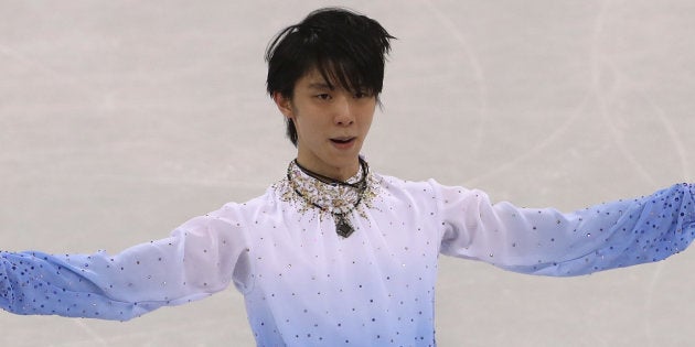 2月16日、平昌五輪フィギュアスケートの男子SPでトップに立った羽生結弦。