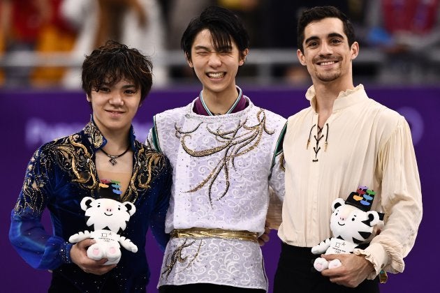 左から宇野昌磨、羽生弓弦、ハビエル・フェルナンデス