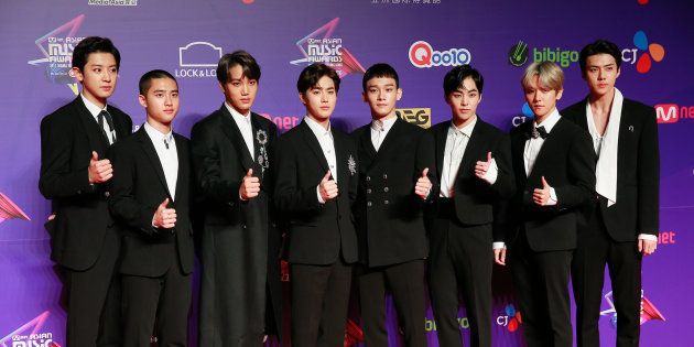 HONG KONG, HONG KONG - DECEMBER 01: Members of EXO attend 2017 Mnet Asian Music Awards at Asia World-Expo on December 1, 2017 in Hong Kong, Hong Kong. (Photo by VCG/VCG via Getty Images)