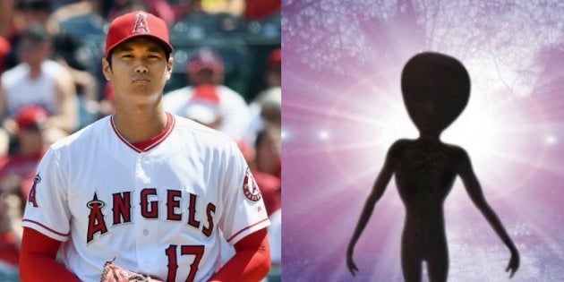 大谷翔平投手（左）と宇宙人のイメージ写真