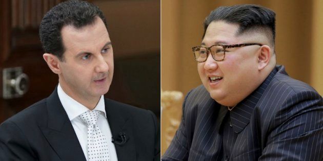 シリアのアサド大統領（左）と、北朝鮮の金正恩氏