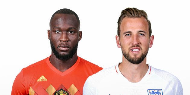 （左から）ベルギーのルカク選手、イングランドのケイン選手 (Photo by FIFA/FIFA via Getty Images)
