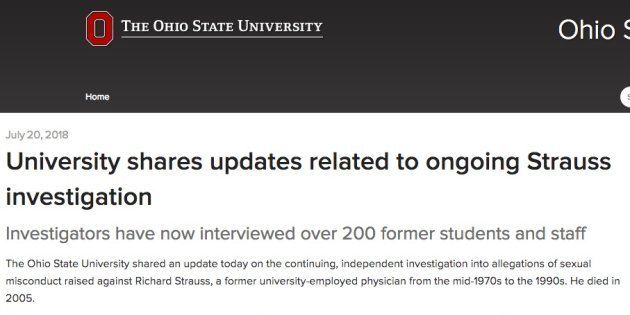 多数の学生らが性的暴行を受けていたことを明かしたオハイオ州立大の公式サイト