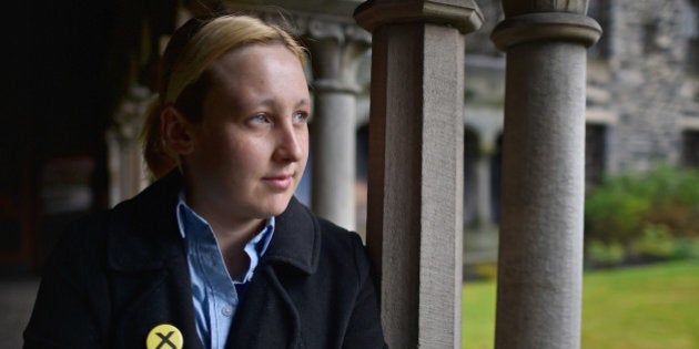 PAISLEY, SCOTLAND - APRIL 29: Mhairi Black, the twenty year old SNP candidate is the youngest person standing in the General Election she is going head to head with Labours Douglas Alexander in Paisley and Renfrewshire South on April 29, 2015 in Paisley, Scotland. According to recent polls she there is a strong possibility that she is about to take the seat from Douglas Alexander in what should be one of Labours safest constituencies. (Photo by Jeff J Mitchell/Getty Images)