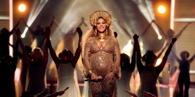 LOS ANGELES, CA - FEBRUARY 12: Singer Beyonce during The 59th GRAMMY Awards at STAPLES Center on February 12, 2017 in Los Angeles, California. (Photo by Christopher Polk/Getty Images for NARAS)