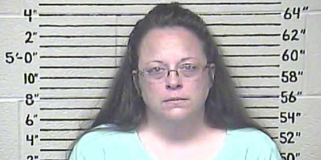 This Thursday, Aug. 3, 2015 photo made available by the Carter County Detention Center shows Kim Davis. The Rowan County, Ky. clerk went to jail Thursday for refusing to issue marriage licenses to gay couples, but five of her deputies agreed to comply with the law, ending a two-month standoff. (Carter County Detention Center via AP)